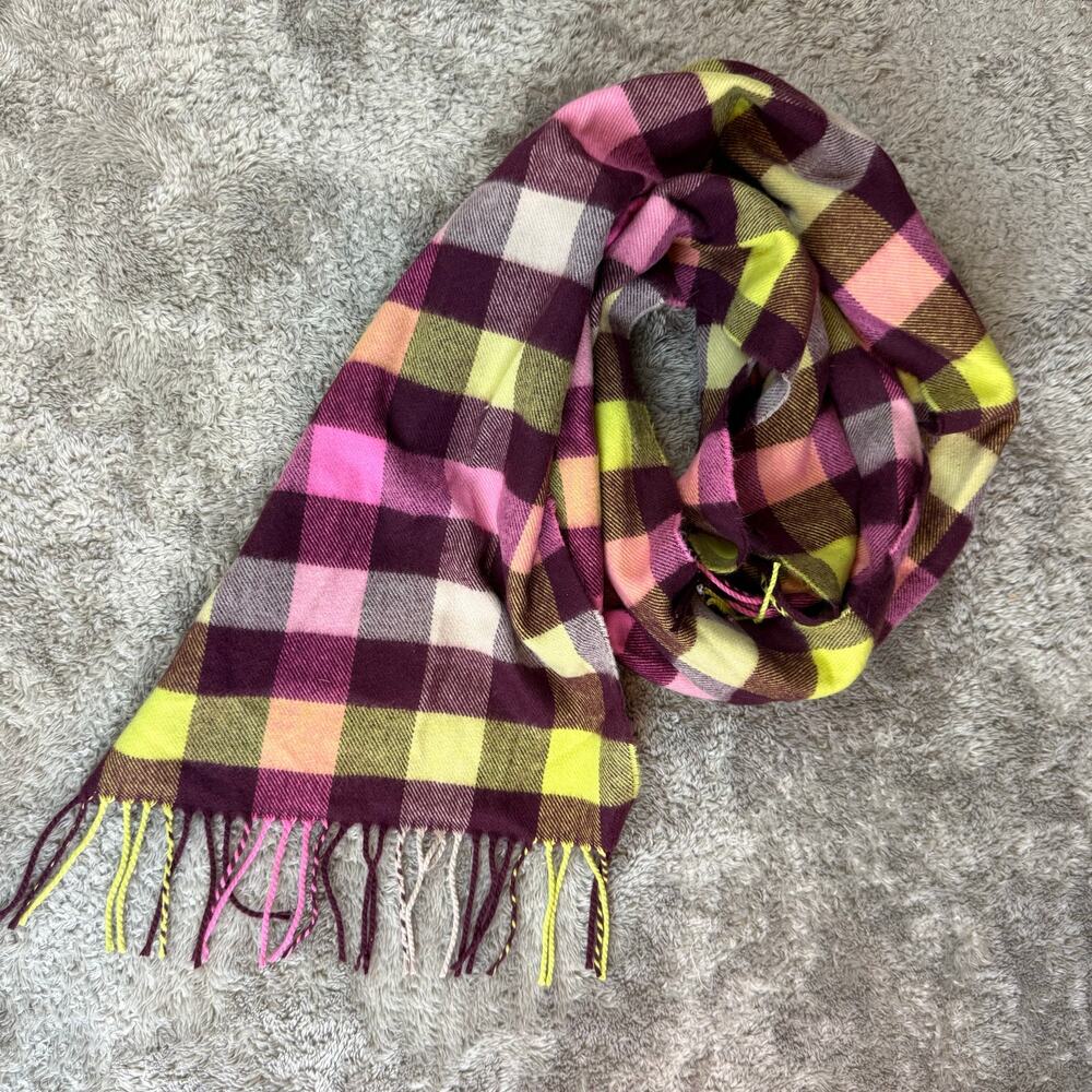 Softer Than Cashmere Acrylic Scarf Pink Yellow Maroon Gingham Check Plaid Women